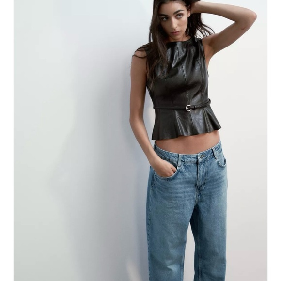 NWT ZARA FAUX LEATHER BELTED TOP - Picture 9 of 13